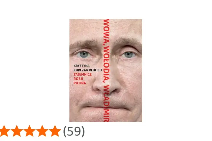 Okładka książki "Tajemnice Rosji Putina" Krystyny Kurczab-Redlich. Wizerunek twarzy Władimira Putina podzielony pionowo.